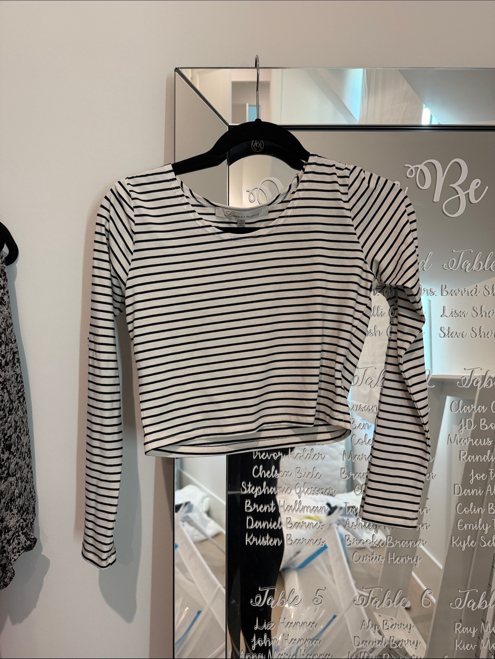 Lovers + Friends Black & White Striped Long-Sleeve Crop Top